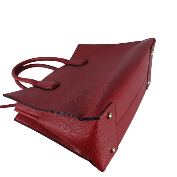 Nine West Tote Bag Satchel Purse Ruby Red Pebble Vegan Women's Medium - Picture 6 of 11